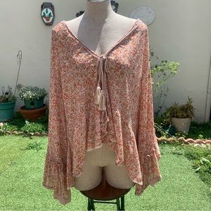 Peach floral print oversized boho flowy free people top
